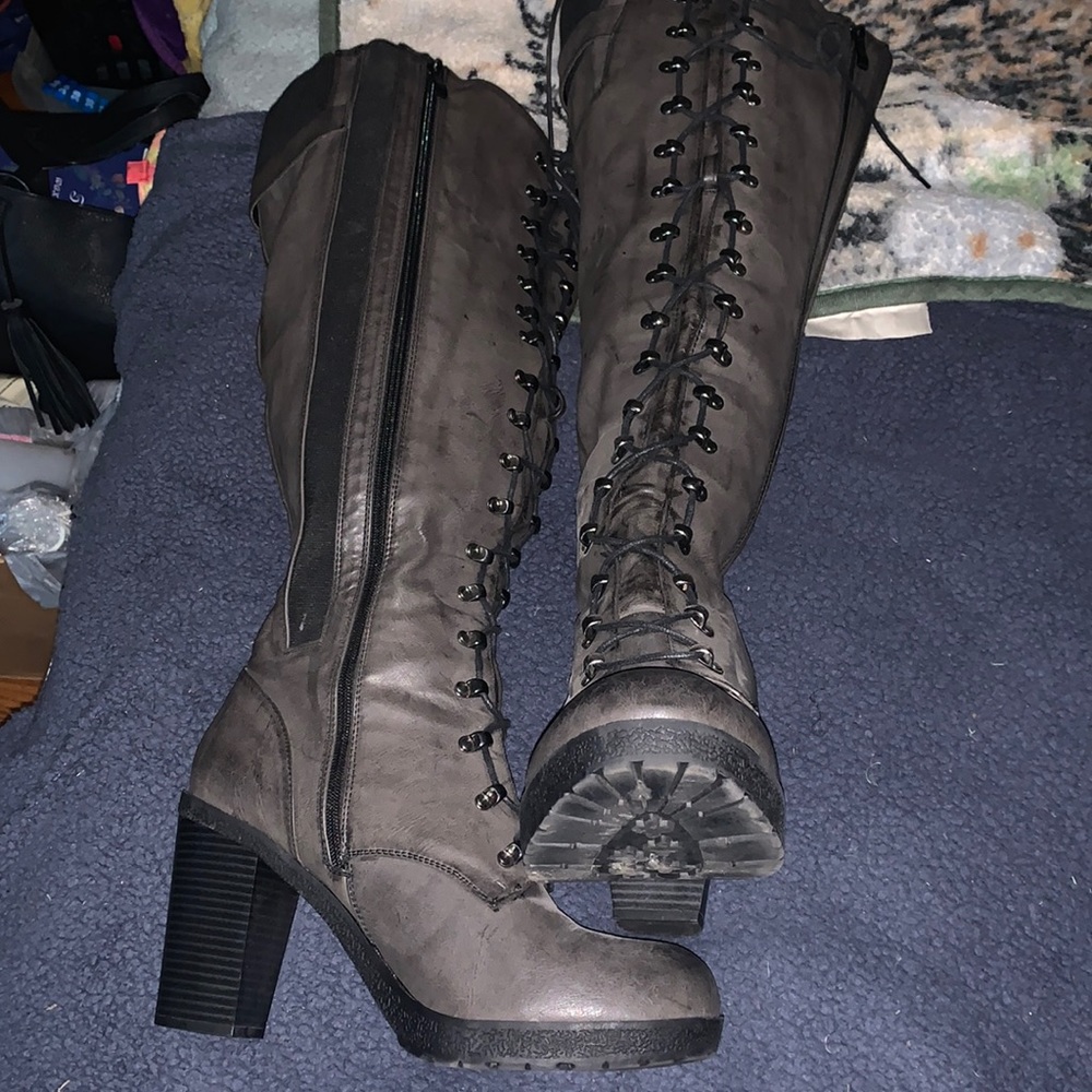 Knee high lace up heels
